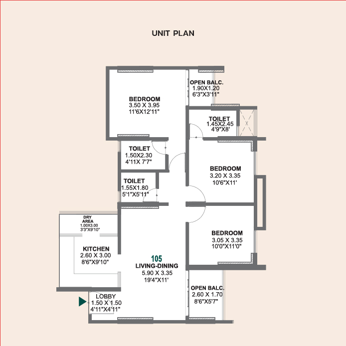 3 BHK Floor Plan